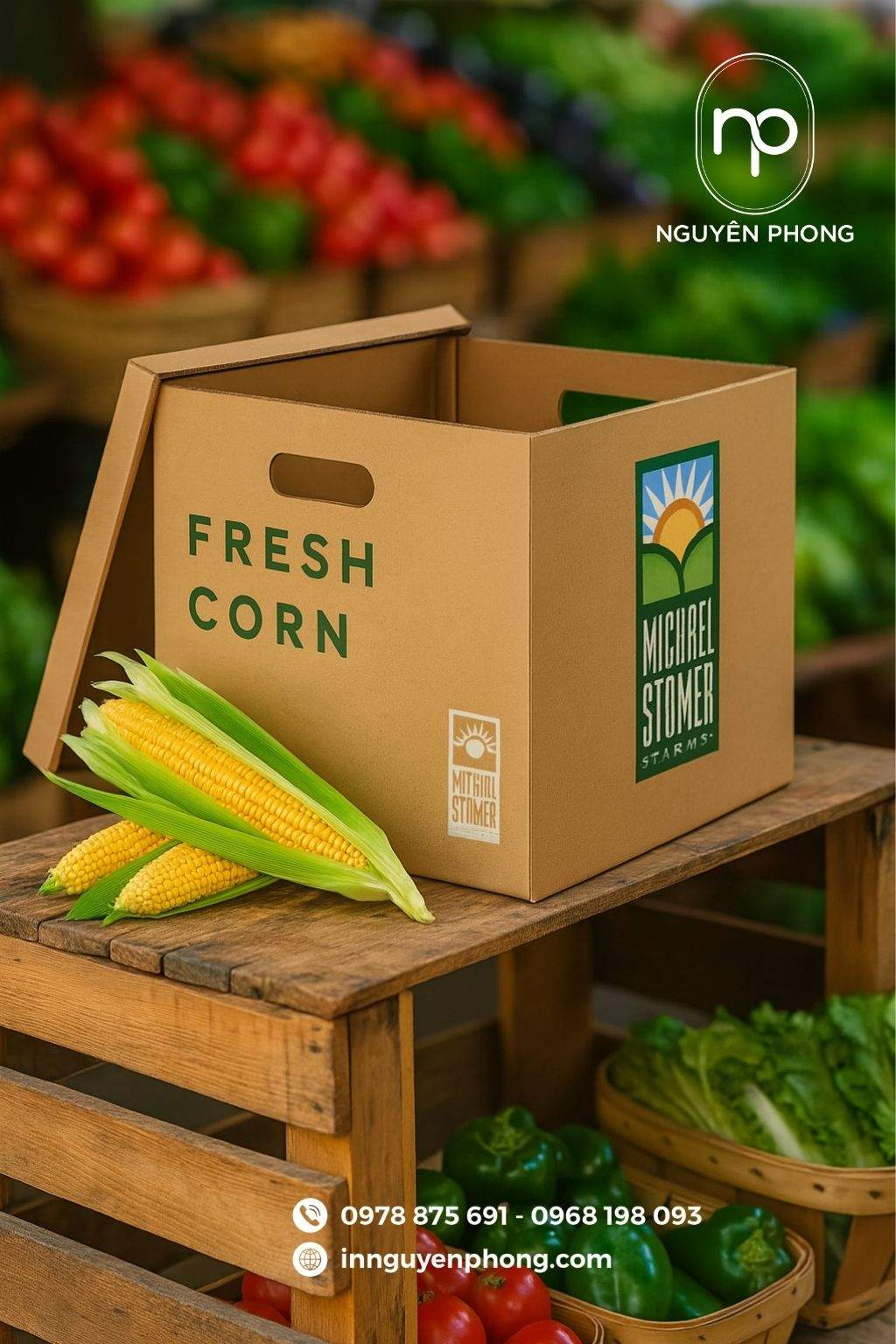 Mẫu thùng carton đựng ngô đơn giản